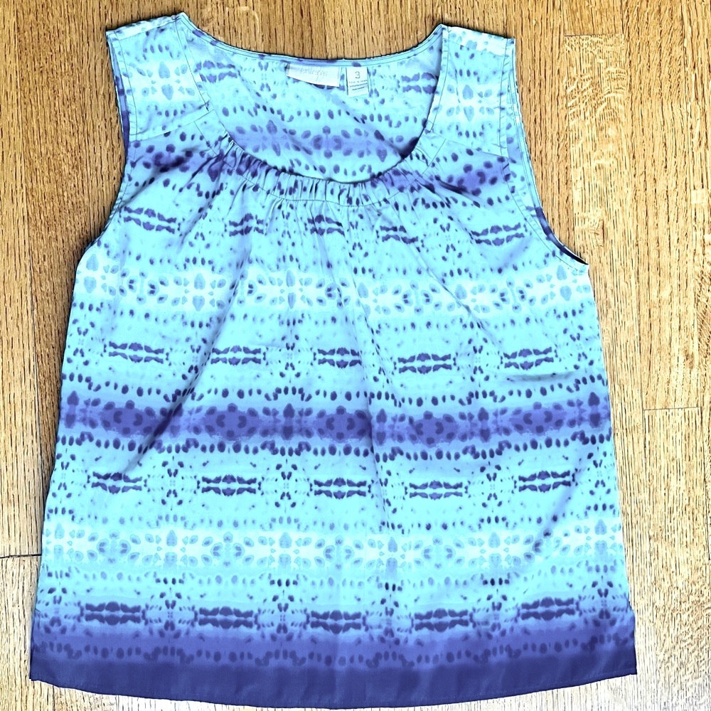 CHICOS BLUE OMBRÉ STRIPE PRINT TANK
